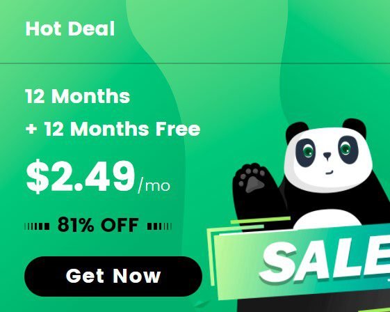 PandaVPN 12 Months + 12 Months Free $2.49 per month 81% OFF